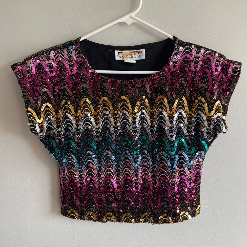 Vintage Made in USA Union Made Just Cristina Sequin Top